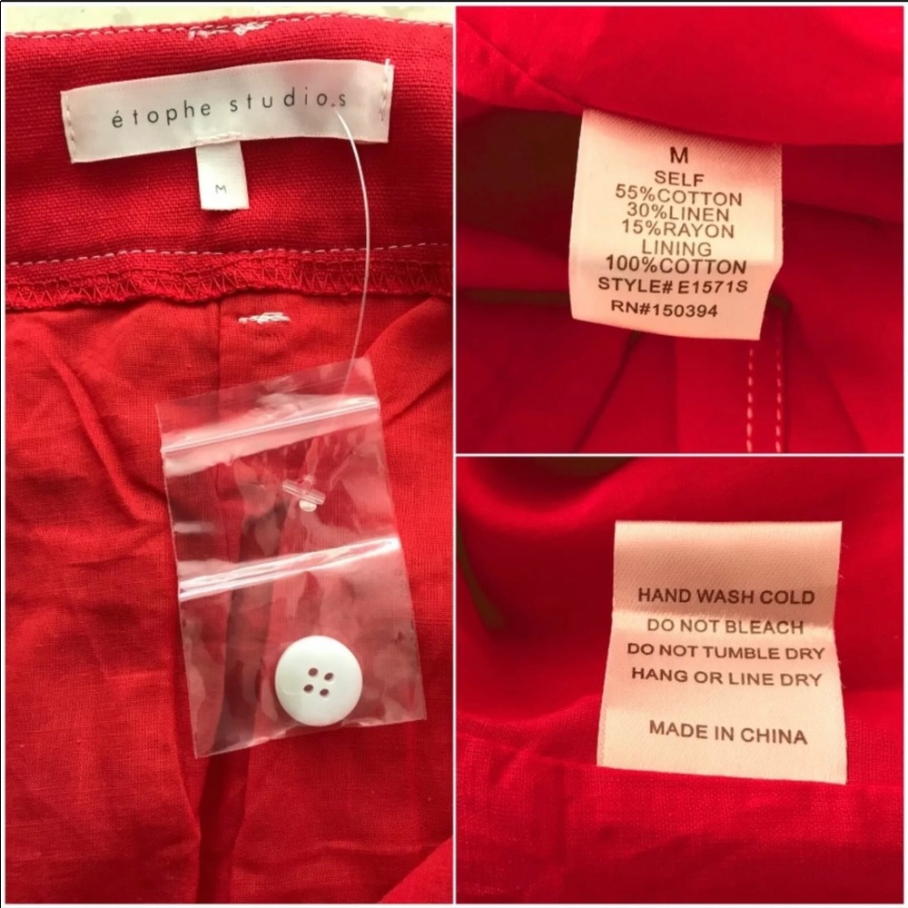 SALE Red Soft Denim Linen Pencil Skirt Button Up Pockets Cotton S M L - Picture 3 of 15